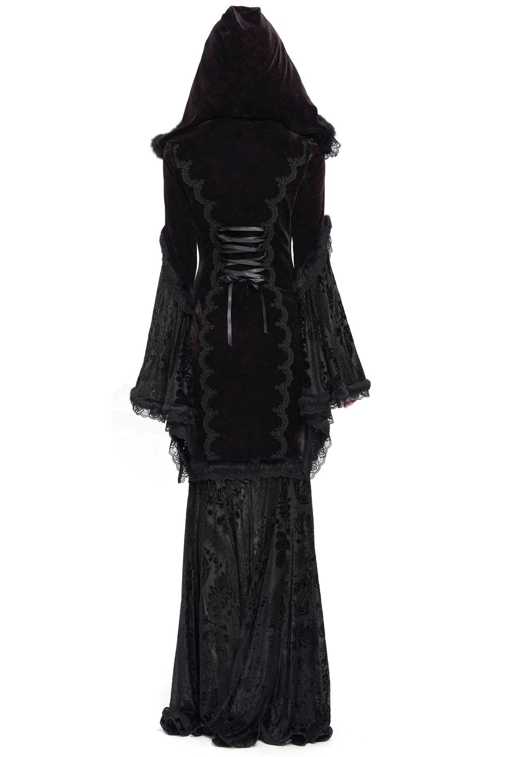 Chic Hooded Maxi Dress with Lace Sleeves and Corset Waist - image 2