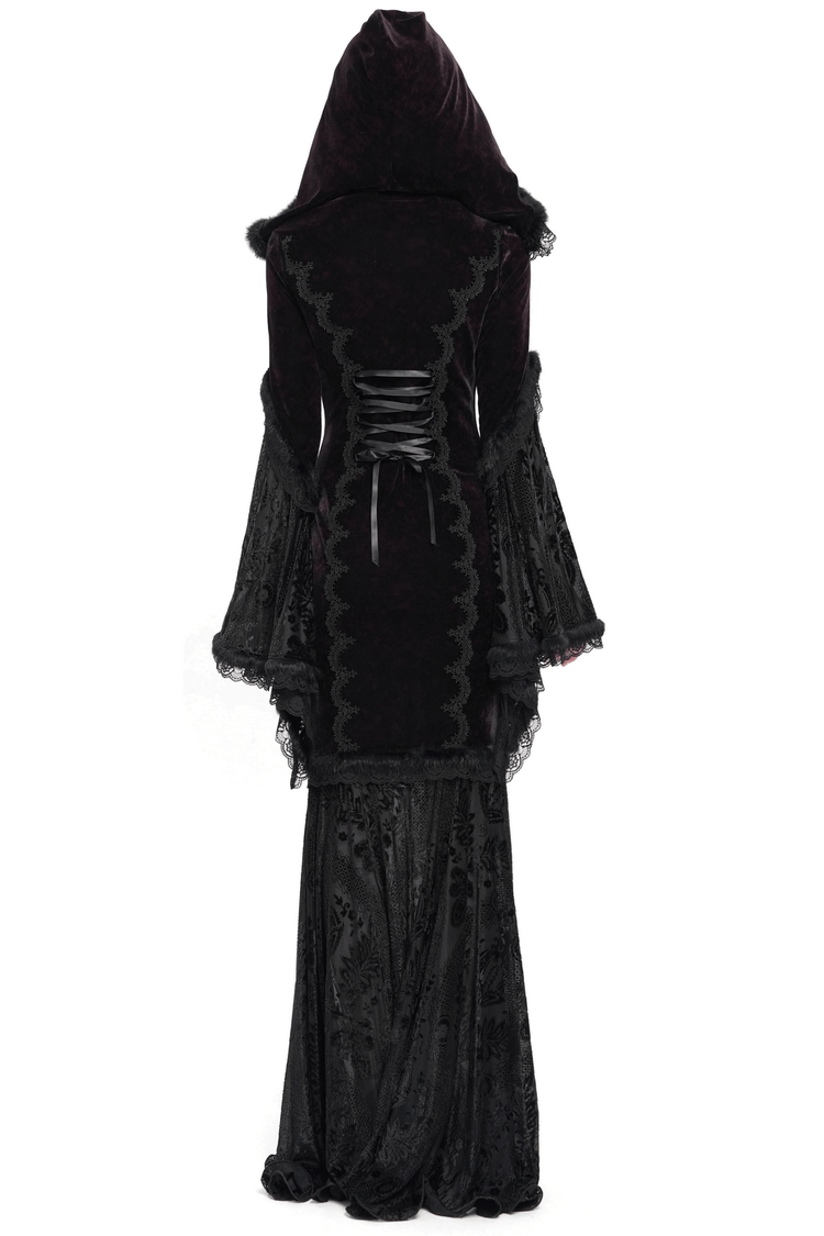 Chic Hooded Maxi Dress with Lace Sleeves and Corset Waist - image 2
