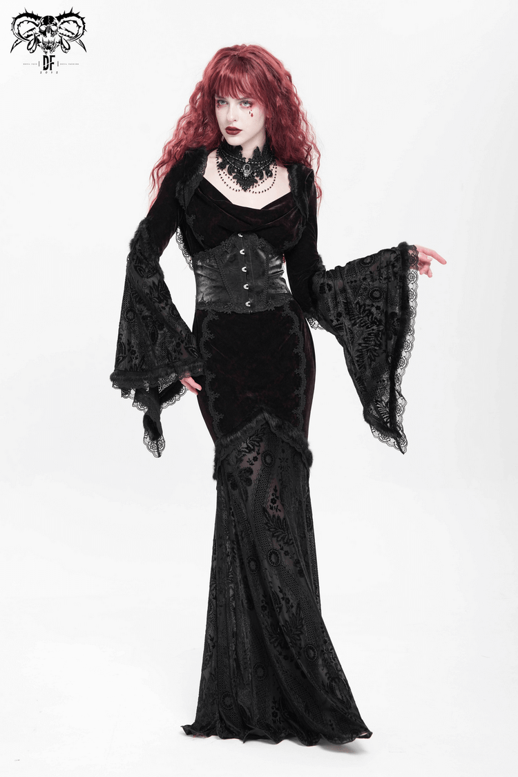 Chic Hooded Maxi Dress with Lace Sleeves and Corset Waist - image 19