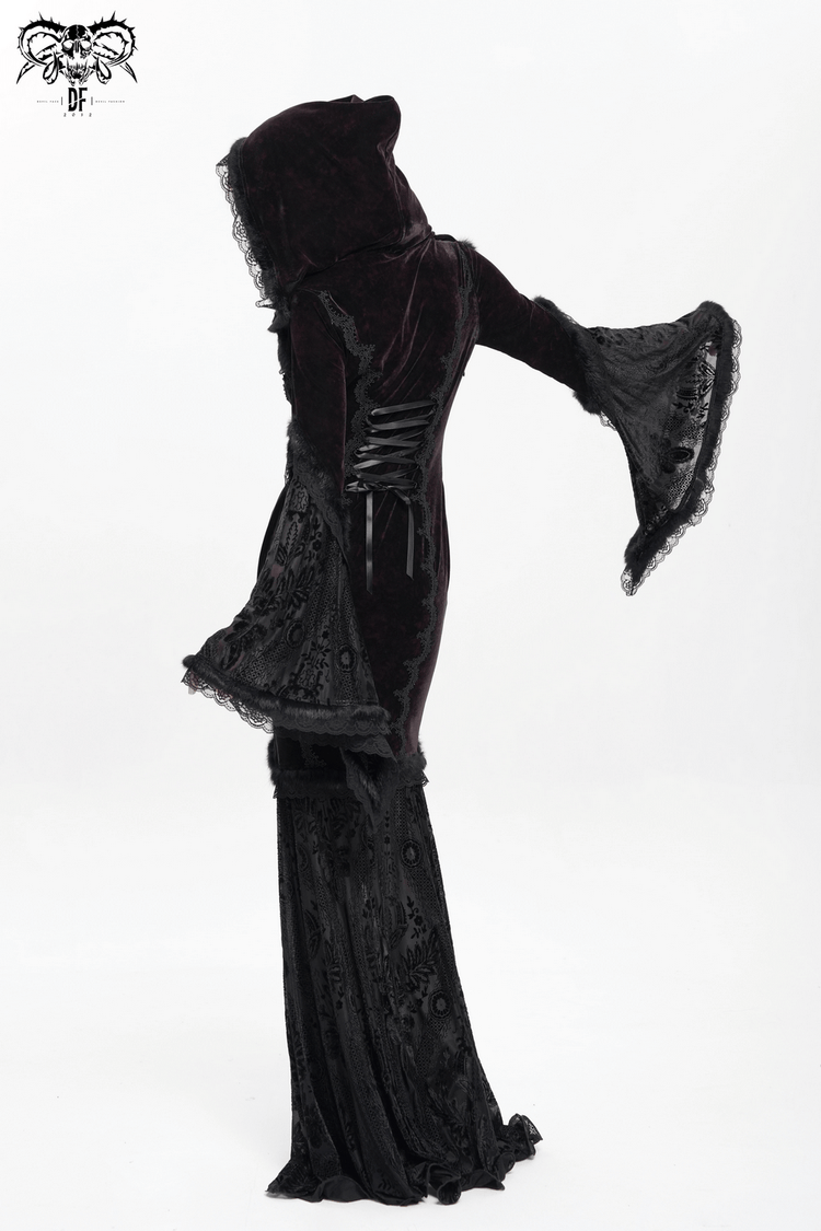 Chic Hooded Maxi Dress with Lace Sleeves and Corset Waist - image 15