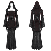 Chic Hooded Maxi Dress with Lace Sleeves and Corset Waist - image 3