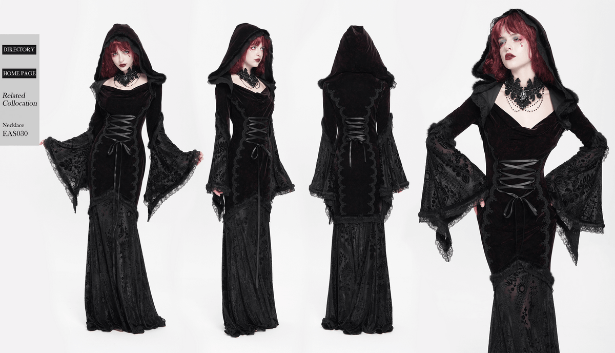 Chic Hooded Maxi Dress with Lace Sleeves and Corset Waist - image 20