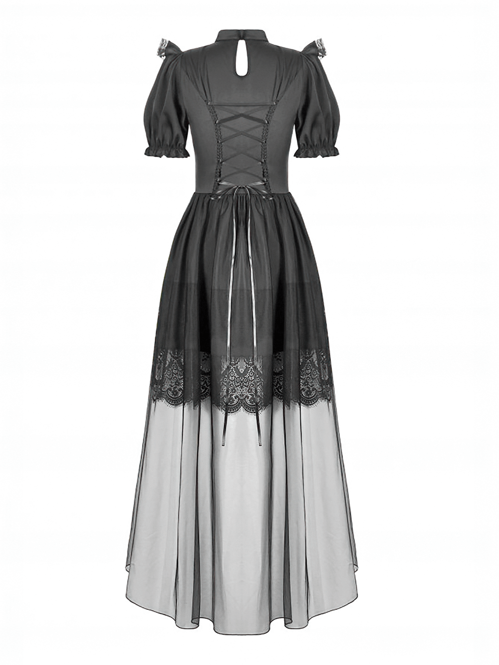 US SALE of Chic Lace and Satin Dress with Puff Sleeves and Lacing - image 5