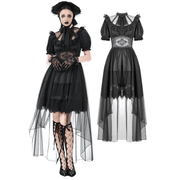 US SALE of Chic Lace and Satin Dress with Puff Sleeves and Lacing - image 3