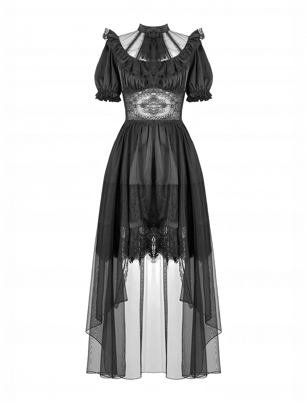 US SALE of Chic Lace and Satin Dress with Puff Sleeves and Lacing - image 4