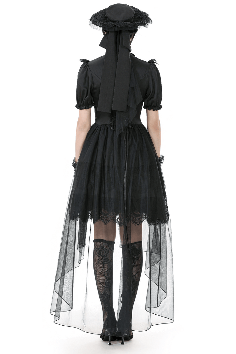 Chic Lace and Satin Dress with Puff Sleeves and Lacing - image 2