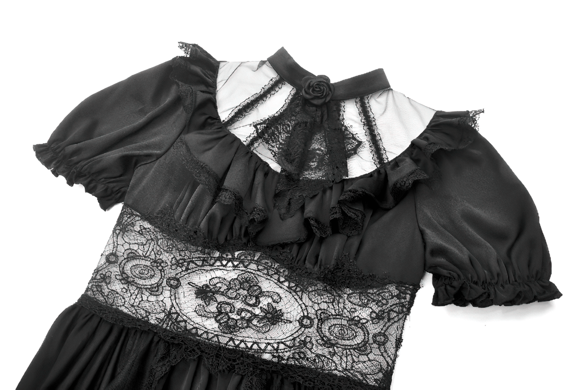 US SALE of Chic Lace and Satin Dress with Puff Sleeves and Lacing - image 6