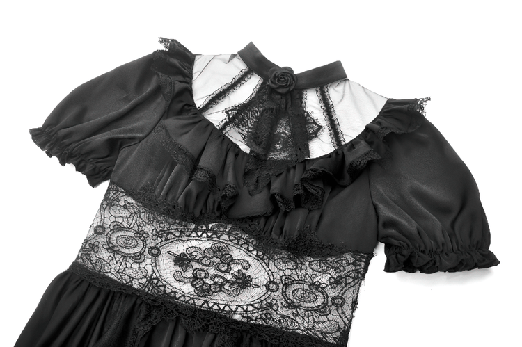 US SALE of Chic Lace and Satin Dress with Puff Sleeves and Lacing - image 6