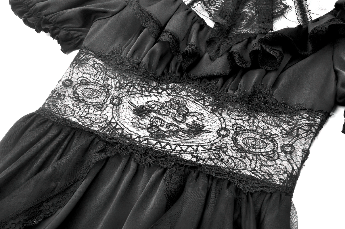 US SALE of Chic Lace and Satin Dress with Puff Sleeves and Lacing - image 7