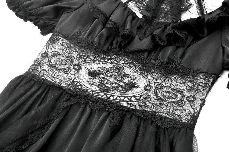US SALE of Chic Lace and Satin Dress with Puff Sleeves and Lacing - image 7