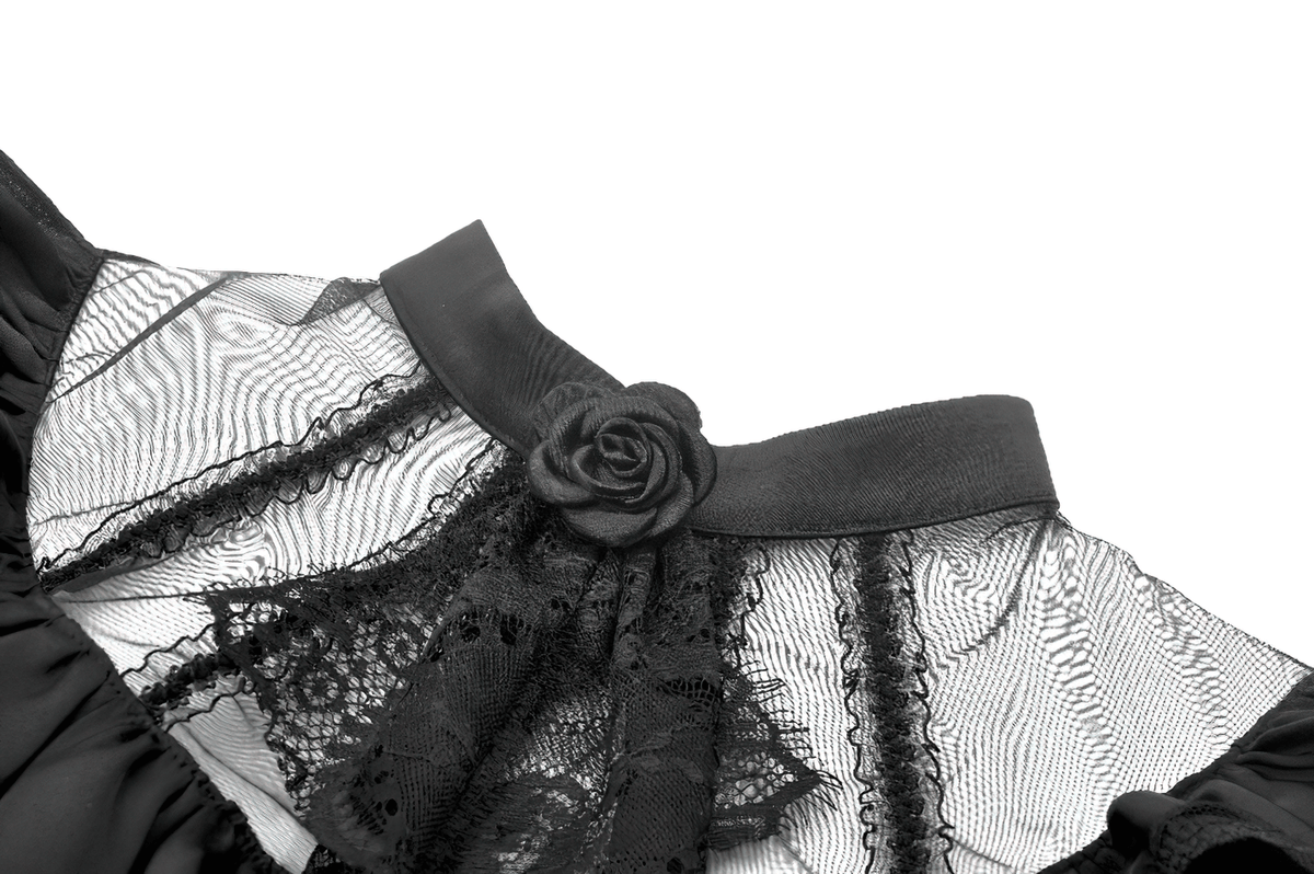 US SALE of Chic Lace and Satin Dress with Puff Sleeves and Lacing - image 8