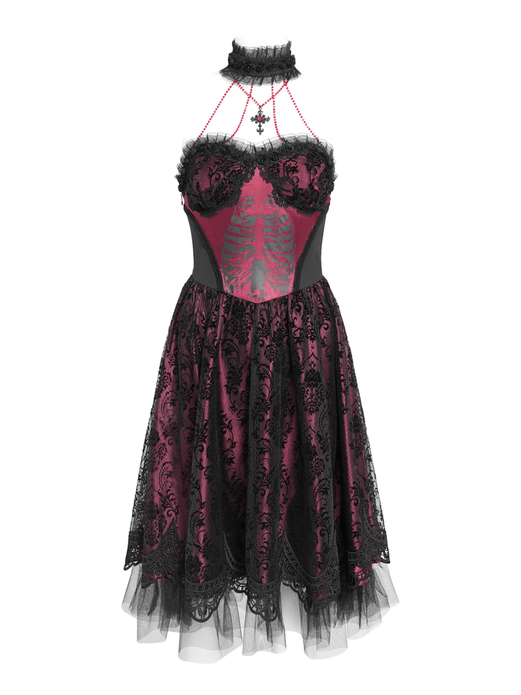 US SALE of Chic Lace and Tulle Gothic Dress with Skeleton Print - image 4