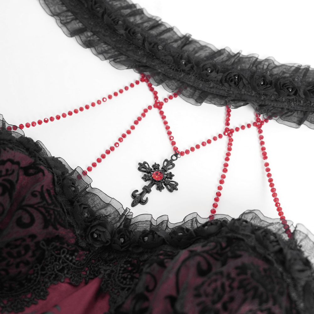 Chic Lace and Tulle Gothic Dress with Skeleton Print - image 7