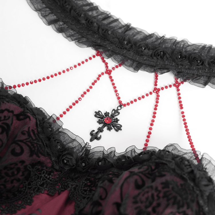 Chic Lace and Tulle Gothic Dress with Skeleton Print - image 7
