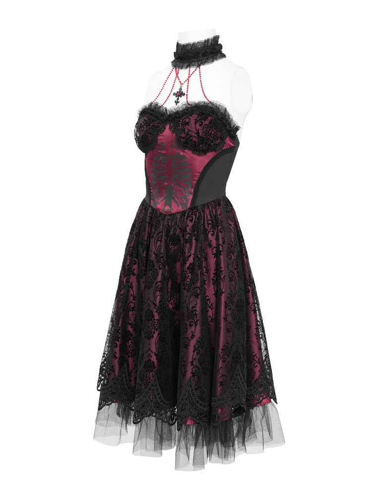 US SALE of Chic Lace and Tulle Gothic Dress with Skeleton Print - image 5