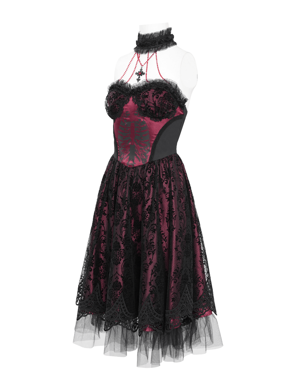 Chic Lace and Tulle Gothic Dress with Skeleton Print - image 6