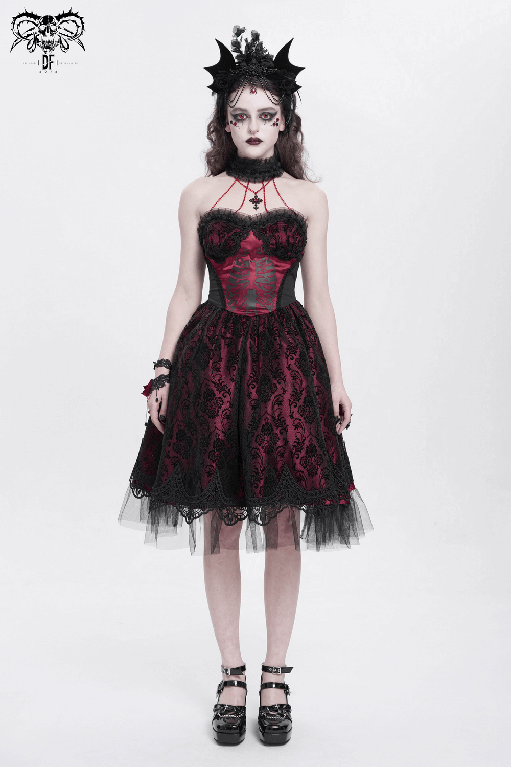 US SALE of Chic Lace and Tulle Gothic Dress with Skeleton Print - image 15