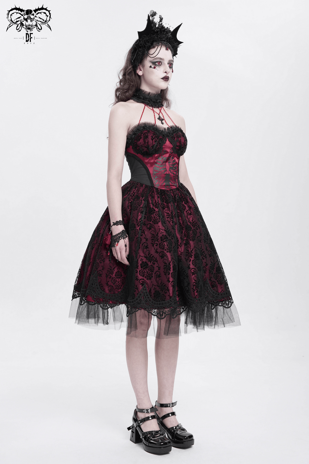 US SALE of Chic Lace and Tulle Gothic Dress with Skeleton Print - image 17