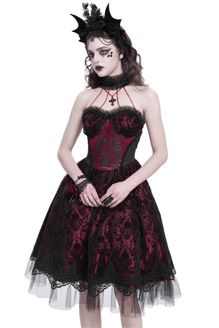 Chic Lace and Tulle Gothic Dress with Skeleton Print - image 1