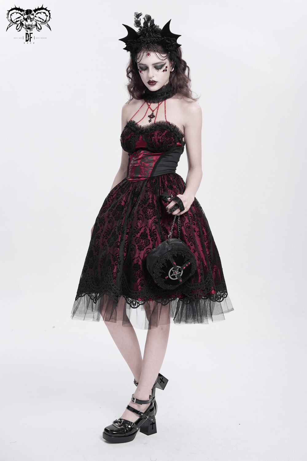US SALE of Chic Lace and Tulle Gothic Dress with Skeleton Print - image 13