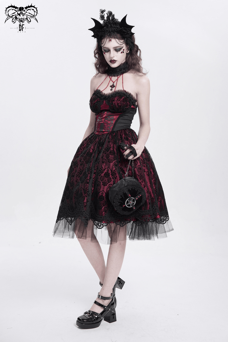 US SALE of Chic Lace and Tulle Gothic Dress with Skeleton Print - image 13