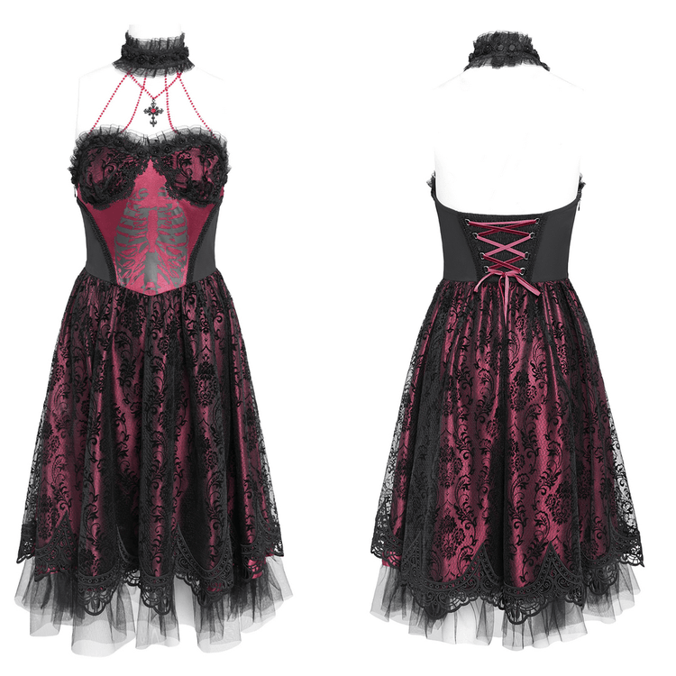 US SALE of Chic Lace and Tulle Gothic Dress with Skeleton Print - image 3