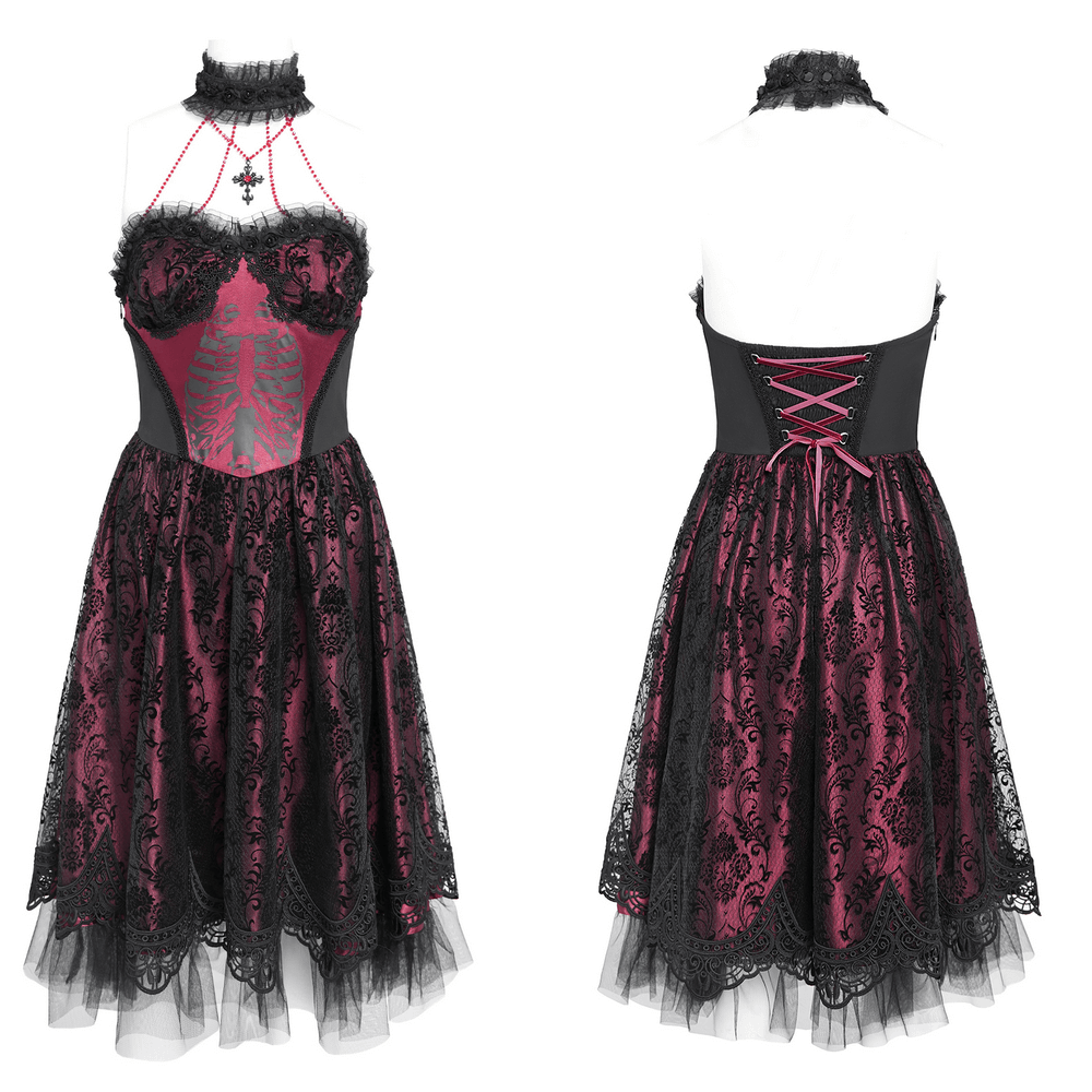 Chic Lace and Tulle Gothic Dress with Skeleton Print - image 3