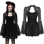 Chic Lace Detailed Gothic Dress with Flared Sleeves - image 3