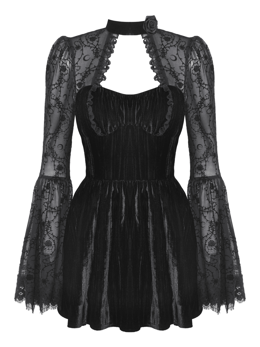 Chic Lace Detailed Gothic Dress with Flared Sleeves - image 4
