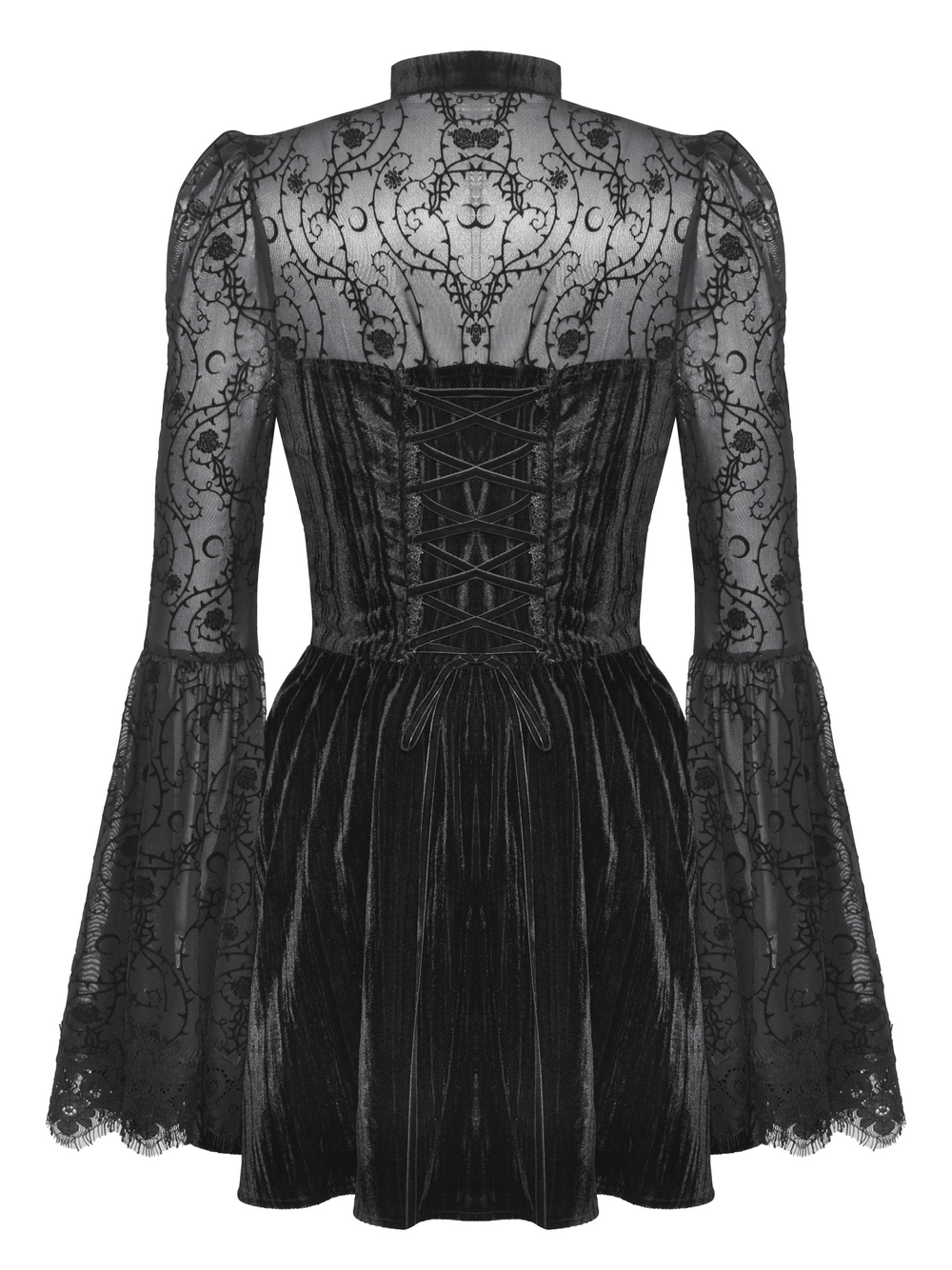 Chic Lace Detailed Gothic Dress with Flared Sleeves - image 5