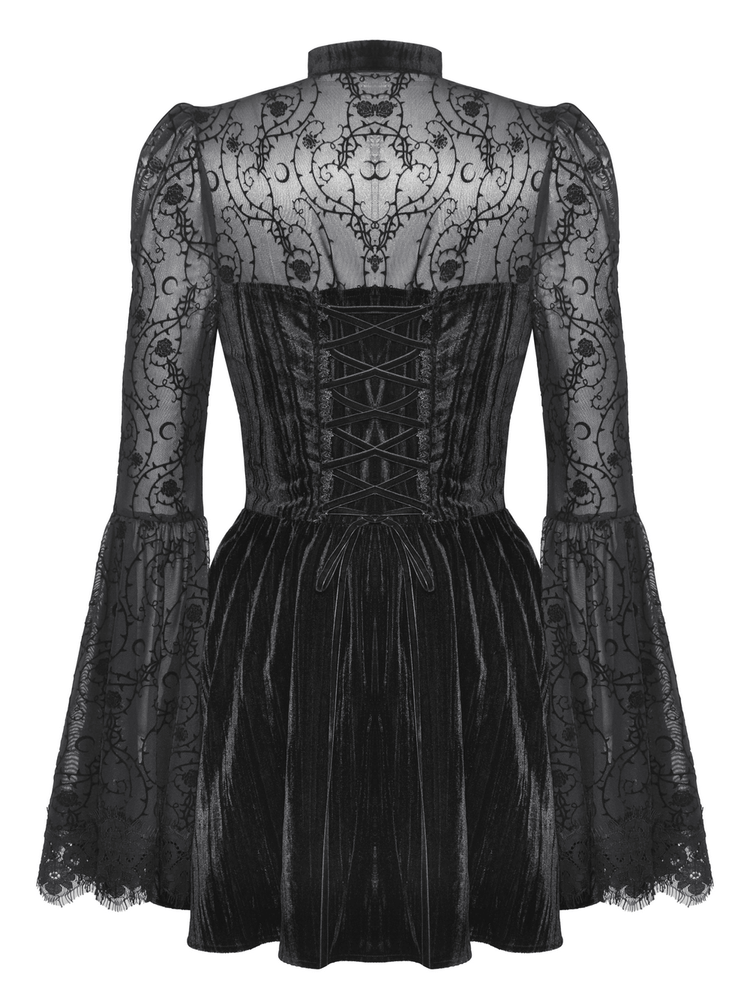 Chic Lace Detailed Gothic Dress with Flared Sleeves - image 5