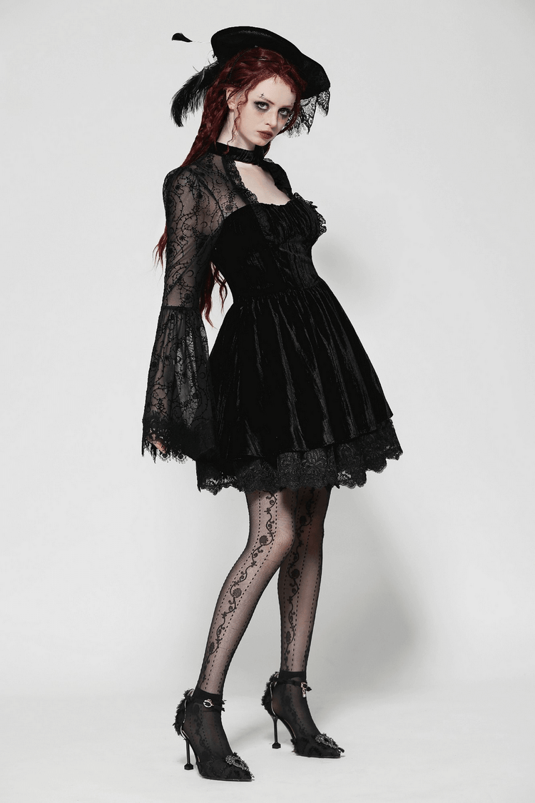 Chic Lace Detailed Gothic Dress with Flared Sleeves - image 14
