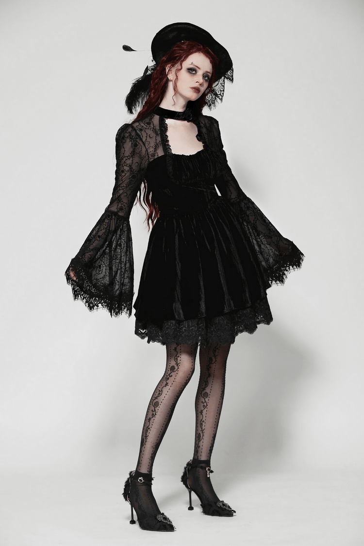 Chic Lace Detailed Gothic Dress with Flared Sleeves - image 16
