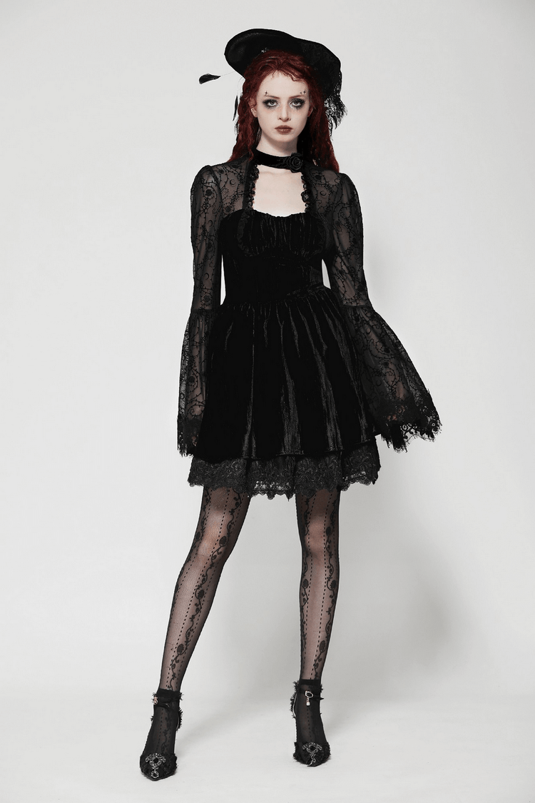 Chic Lace Detailed Gothic Dress with Flared Sleeves - image 13