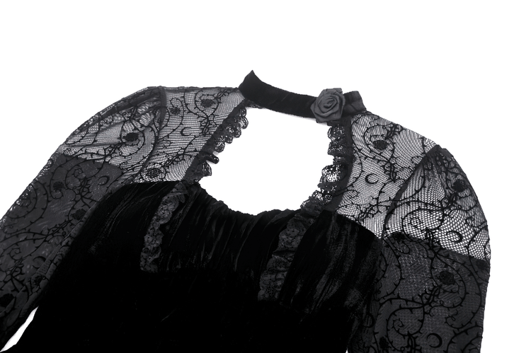 Chic Lace Detailed Gothic Dress with Flared Sleeves - image 6