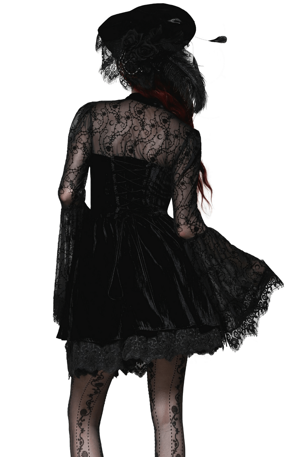 Chic Lace Detailed Gothic Dress with Flared Sleeves - image 2