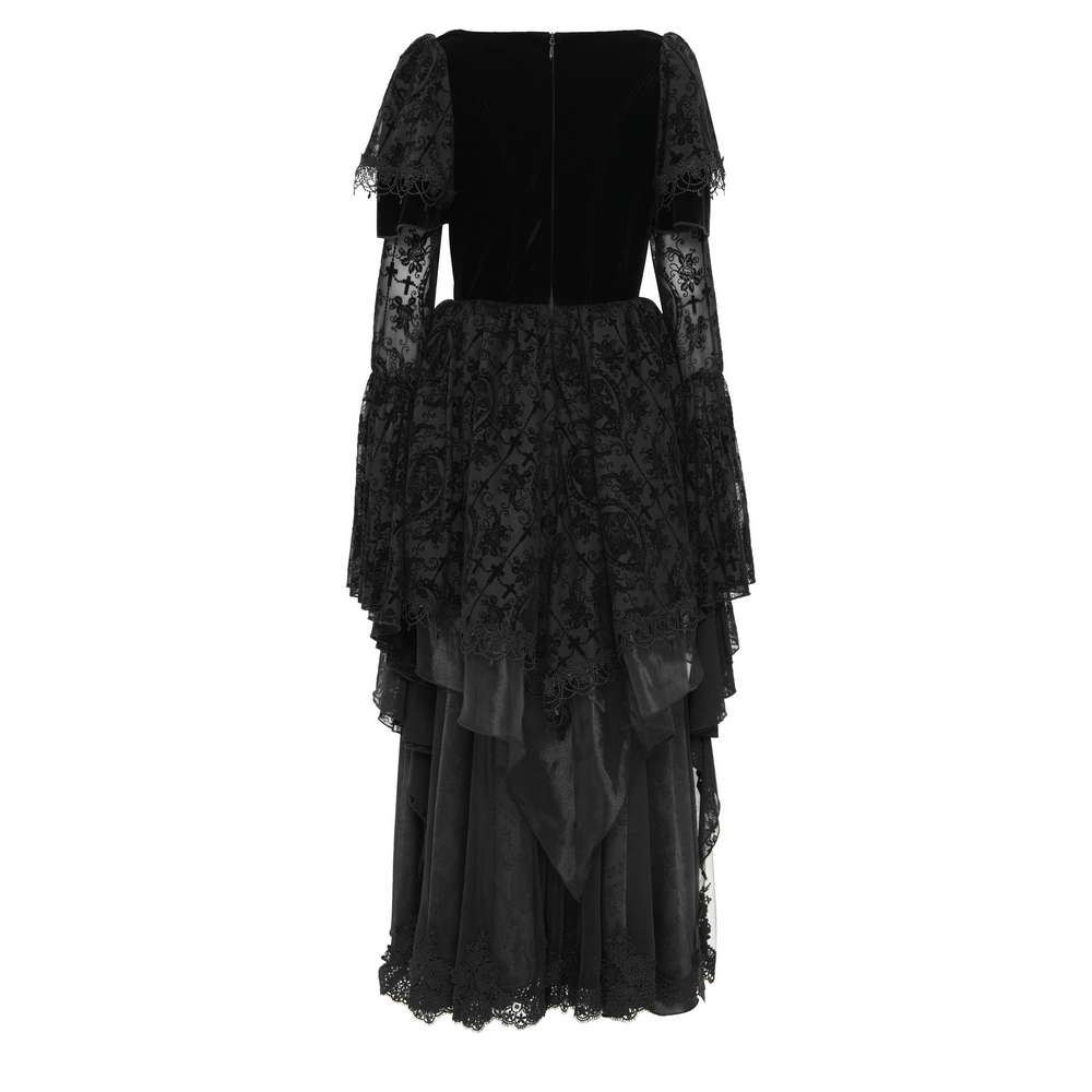 Chic Lace Dress with Bell Sleeves and Floral Accents - image 5