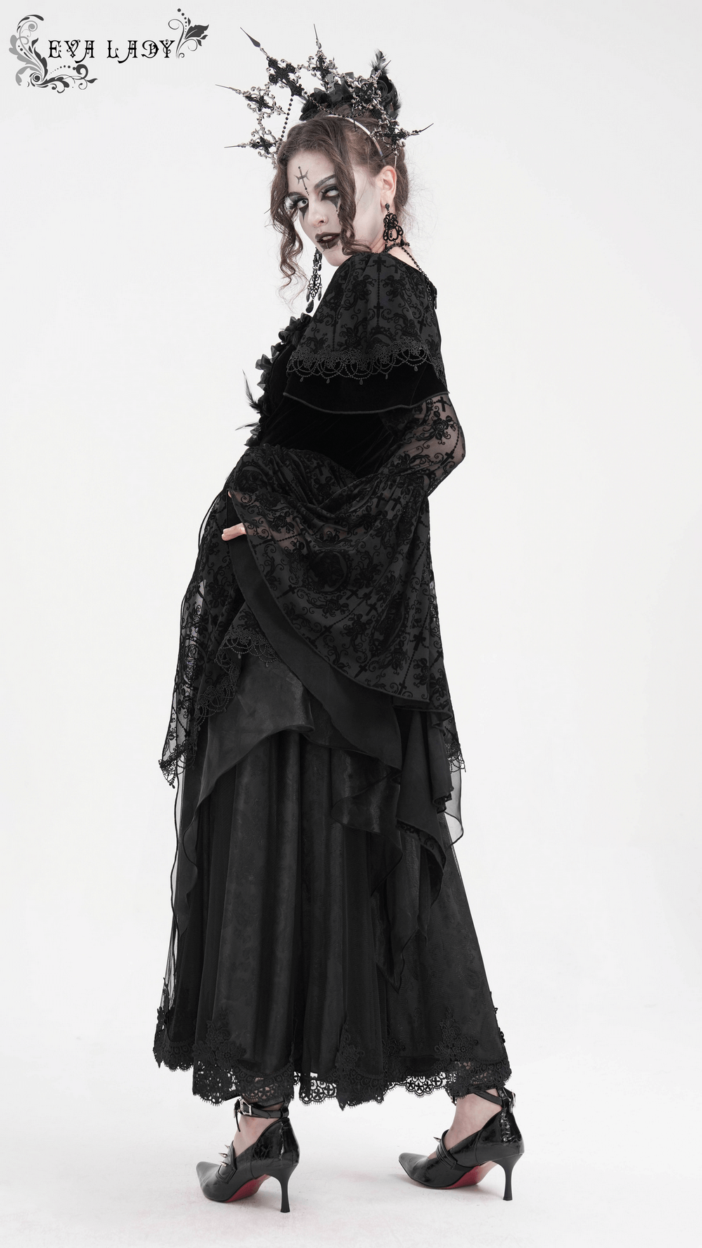 Chic Lace Dress with Bell Sleeves and Floral Accents - image 16