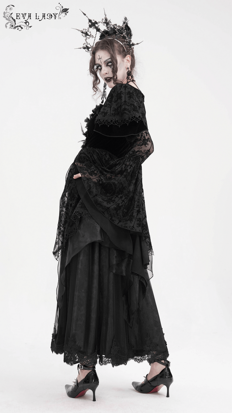 Chic Lace Dress with Bell Sleeves and Floral Accents - image 16