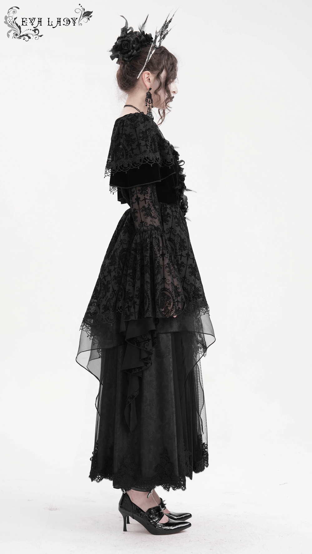 Chic Lace Dress with Bell Sleeves and Floral Accents - image 15