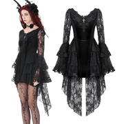 Chic Lace High Low Dress with Corset Back and Bell Sleeves - image 3