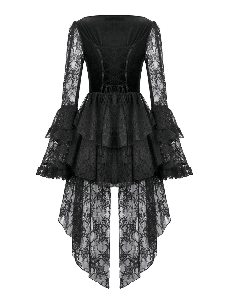 Chic Lace High Low Dress with Corset Back and Bell Sleeves - image 5