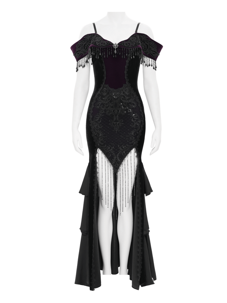 Chic Off-Shoulder Dress with Lace-Up Back and Fringes - image 4