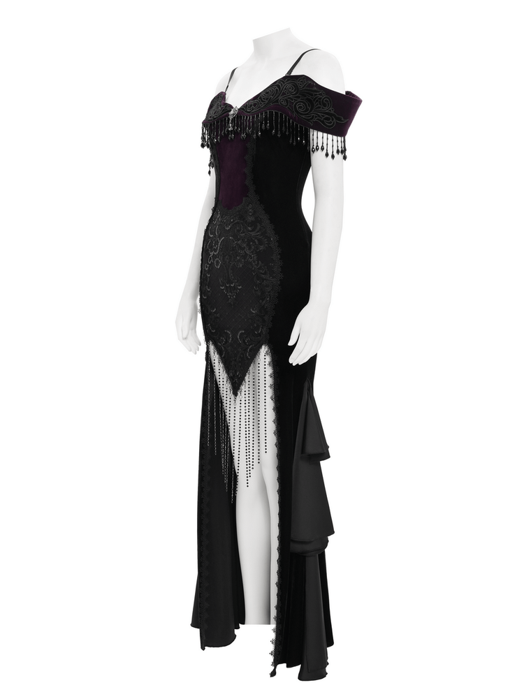 Chic Off-Shoulder Dress with Lace-Up Back and Fringes - image 5