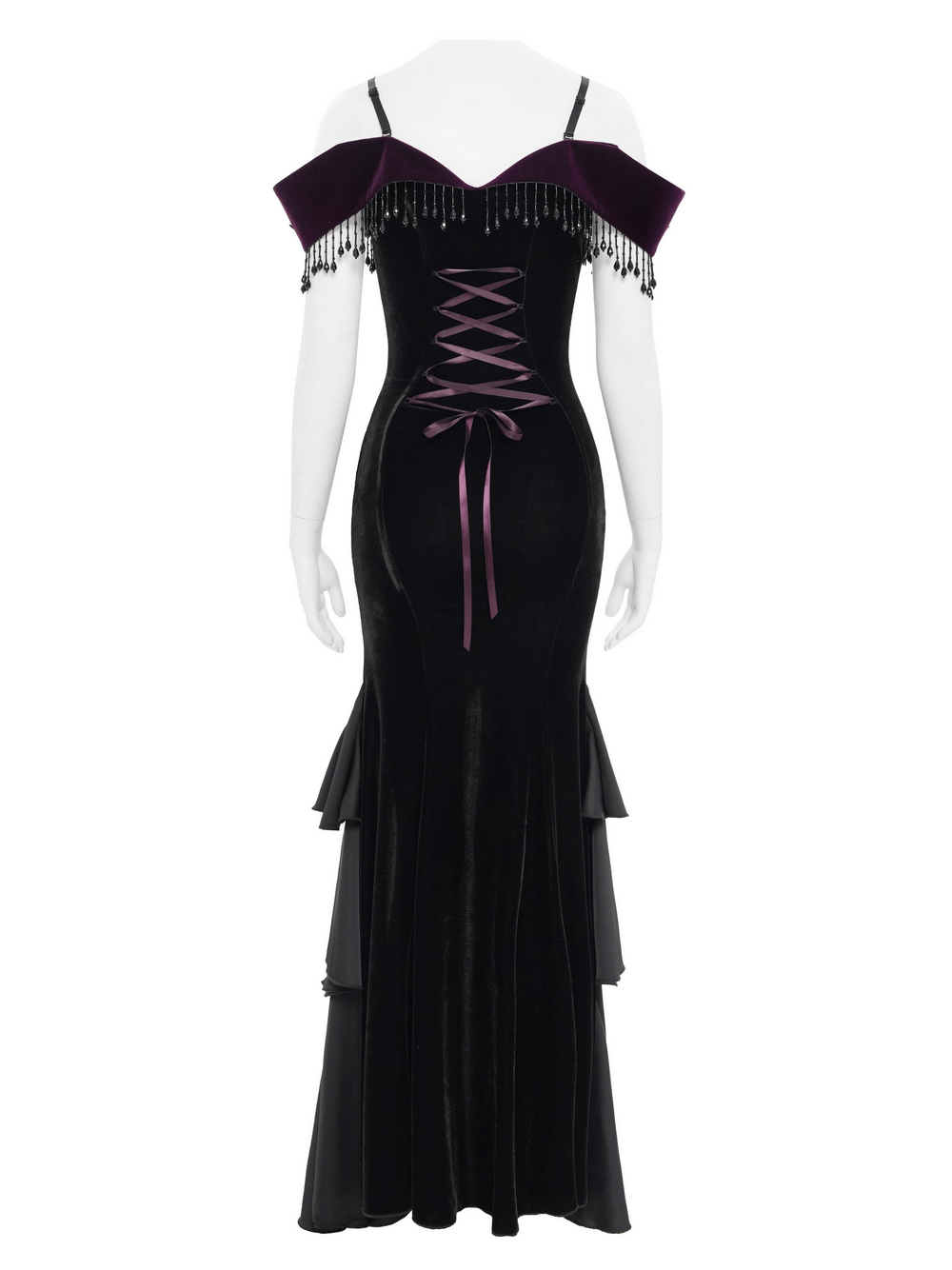 Chic Off-Shoulder Dress with Lace-Up Back and Fringes - image 6