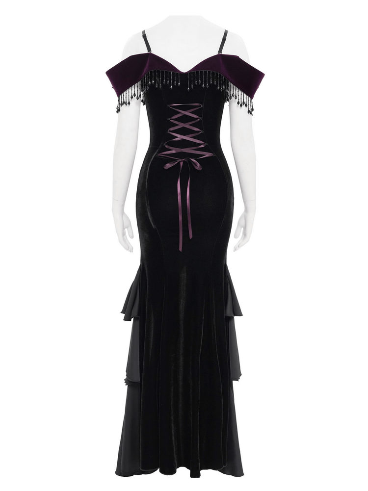 Chic Off-Shoulder Dress with Lace-Up Back and Fringes - image 6
