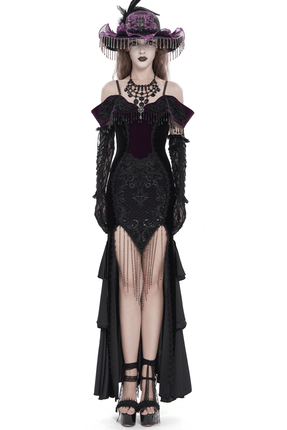Chic Off-Shoulder Dress with Lace-Up Back and Fringes - image 1