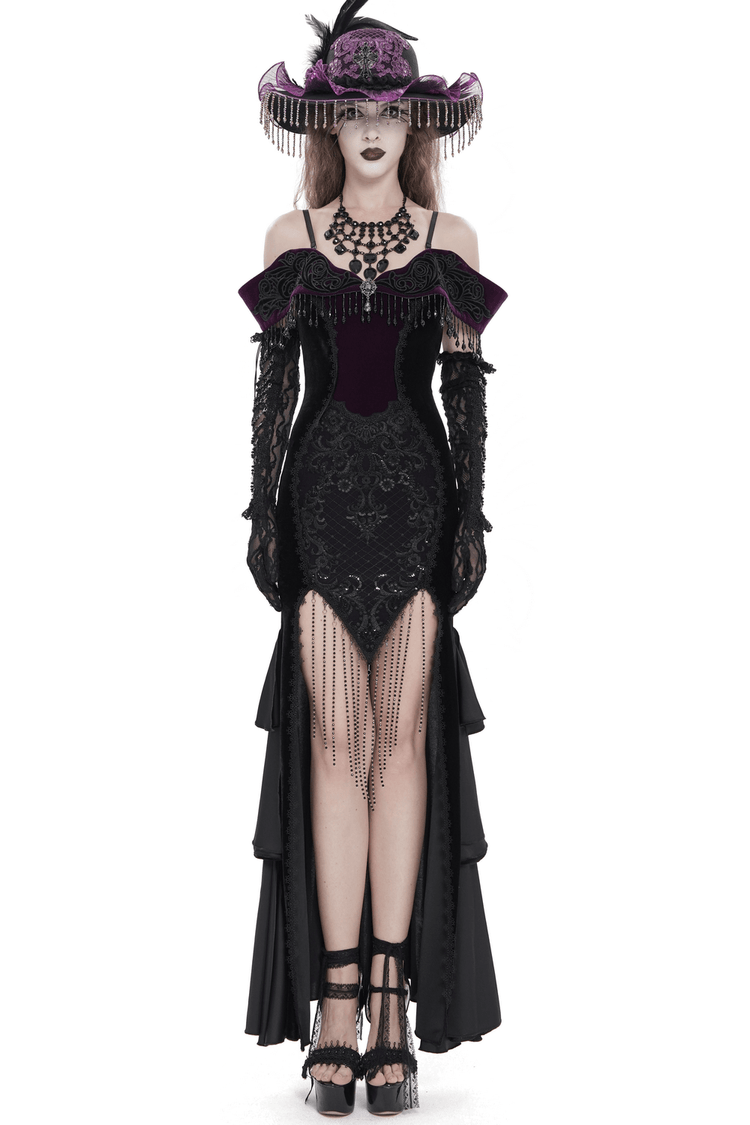 Chic Off-Shoulder Dress with Lace-Up Back and Fringes - image 1