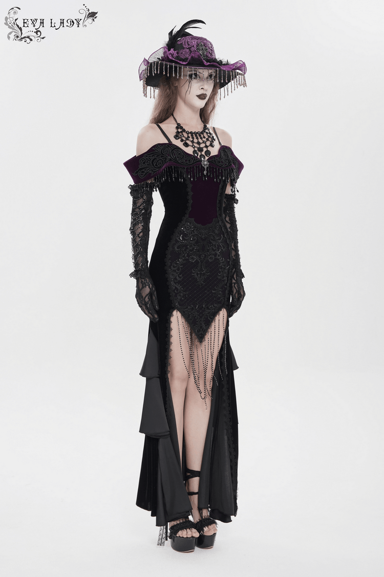 Chic Off-Shoulder Dress with Lace-Up Back and Fringes - image 16