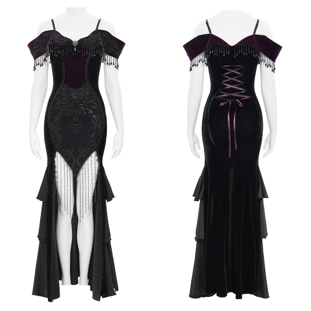 Chic Off-Shoulder Dress with Lace-Up Back and Fringes - image 3
